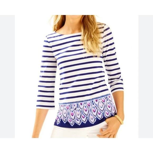 Lilly Pulitzer Waverly Top in Navy Serene Stripe blouse size Medium - Picture 8 of 8